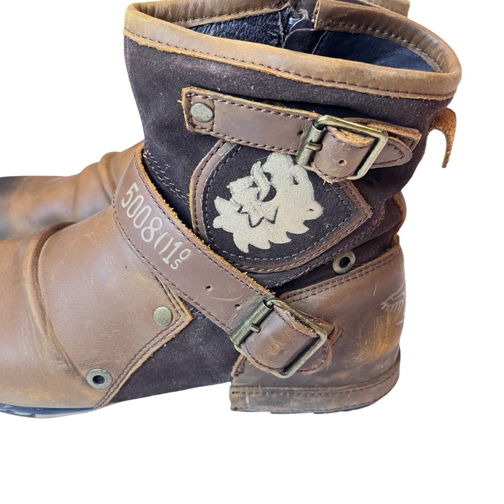 OTTO ZONE Cowboy/Motorcycle Boots, Brown Leather, Side Zippers, Buckles, Sz 11.5 - Picture 2 of 11